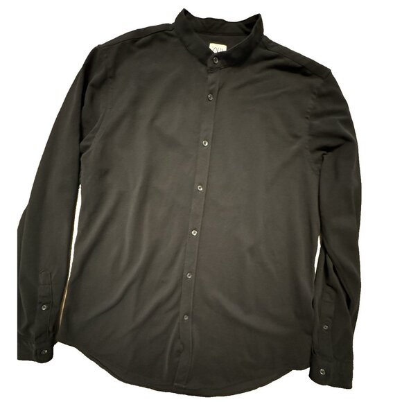 Zara Men Slim Fit XL Band Collar Long sleeve button Black Shirt Cotton Textured - Picture 2 of 9
